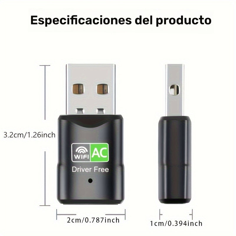 1 pieza, Adaptador inalámbrico USB de doble banda, 600 Mbps, 2,4 G/5,8 G, sin controlador, Plug & Play, sin batería necesaria, compatible con XP/Win7/8/8.1/10/11, ideal para PC y portátiles, conectividad inalámbrica de portátiles | Adaptador sin controla