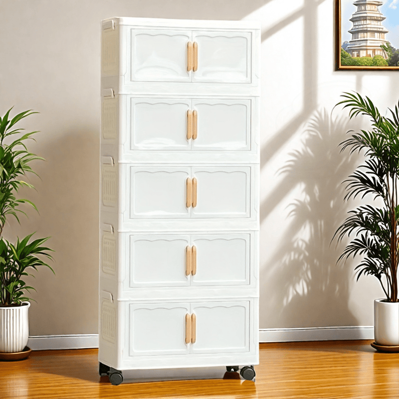 Elegante gabinete de almacenamiento plegable de cinco capas | Diseño doméstico de puertas dobles, material plástico adecuado para almacenamiento de juguetes de bebés/niños, se puede almacenar debajo de la cama.