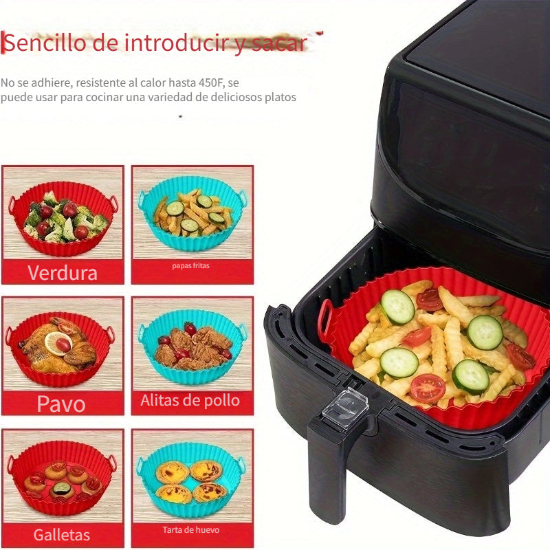 1pieza Estera de Silicona para Freidora de Aire - 8 Pulgadas Plegable, Reutilizable Bandeja de Horneado de Alta Temperatura con Asa, Ideal para Freír al Aire y Hornear, Esenciales para Hornear|Diseño Plegable|Construcción de Silicona, Bandeja de Horneado