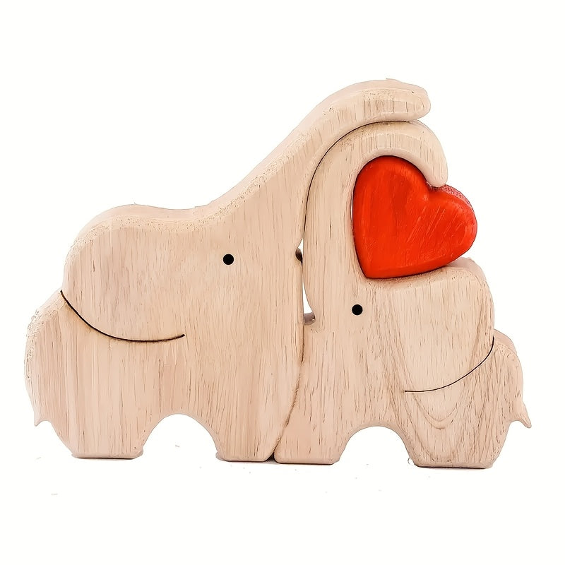 Rompecabezas de familia de elefante de madera personalizado - Texto personalizado, ideal para bodas, Navidad, Día de San Valentín - Regalo perfecto para decorar la mesa para padres y parejas, decoración de elefante