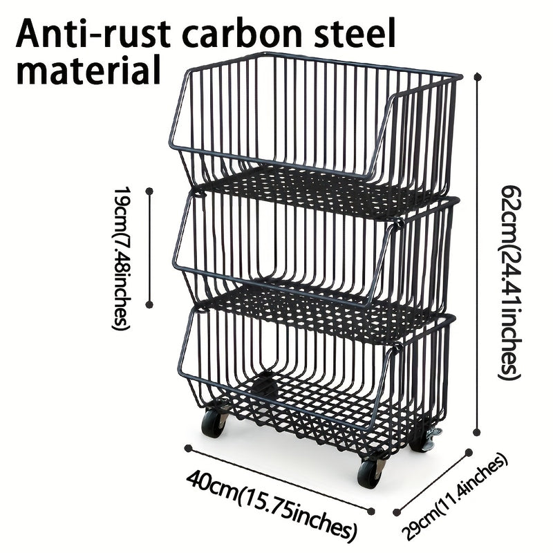 Carrito de Almacenamiento de Cocina Multinivel GDBY - 5/4/3/2 Capas, Cestas de Alambre Metálico Apilables para Frutas y Verduras, Organizador Móvil con Ruedas para Despensa, Baño, Cuarto de Lavado