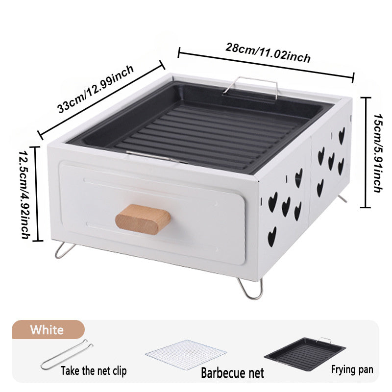 Parrilla cuadrada portátil con recubrimiento antiadherente - Estufa de carbón multiusos para camping, hogar y cocina al aire libre, construcción de acero inoxidable, ideal para hervir té y asar carnes, equipo de cocina al aire libre | Diseño moderno de p