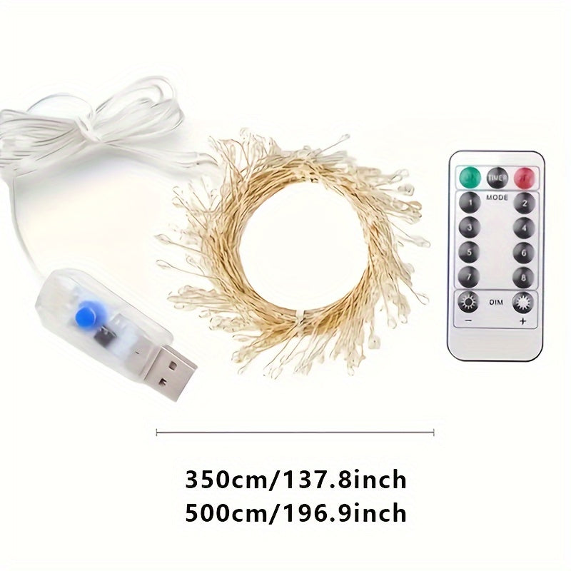 Luces de hadas de LED de fuegos artificiales de Navidad para interior, Luces de vacaciones LED, 8 modos de parpadeo, con control remoto, control remoto inteligente, regulable, 8 modos, 50/100 luces de hadas LED, adecuadas para bodas, fiestas, decoración