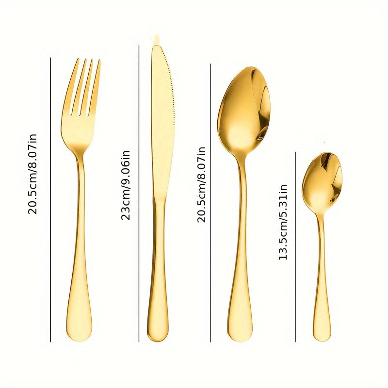 24 piezas de cubertería de acero inoxidable dorado, kit de cubiertos con tenedores, cuchillos, cucharas para hogar, restaurante, apartamento - Utensilios de cocina versátiles para Navidad, Halloween, Pascua, Janucá, Acción de Gracias