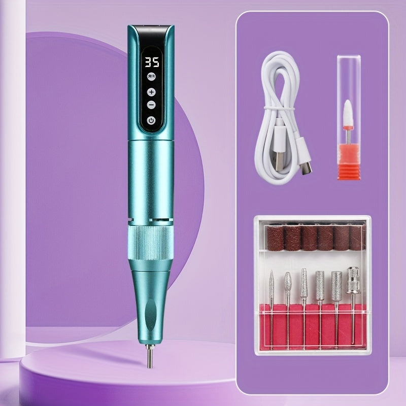 Amoladora Eléctrica Profesional para Uñas - 35000 RPM Alta Velocidad con Carga USB, Pantalla LCD de Velocidad, Empuñadura Ergonómica - Para Manicura, Pedicura y Eliminación de Gel, Color Beige Claro - Ideal para Hogar y Salón (Rosa/Gris/Verde) - Regalo P