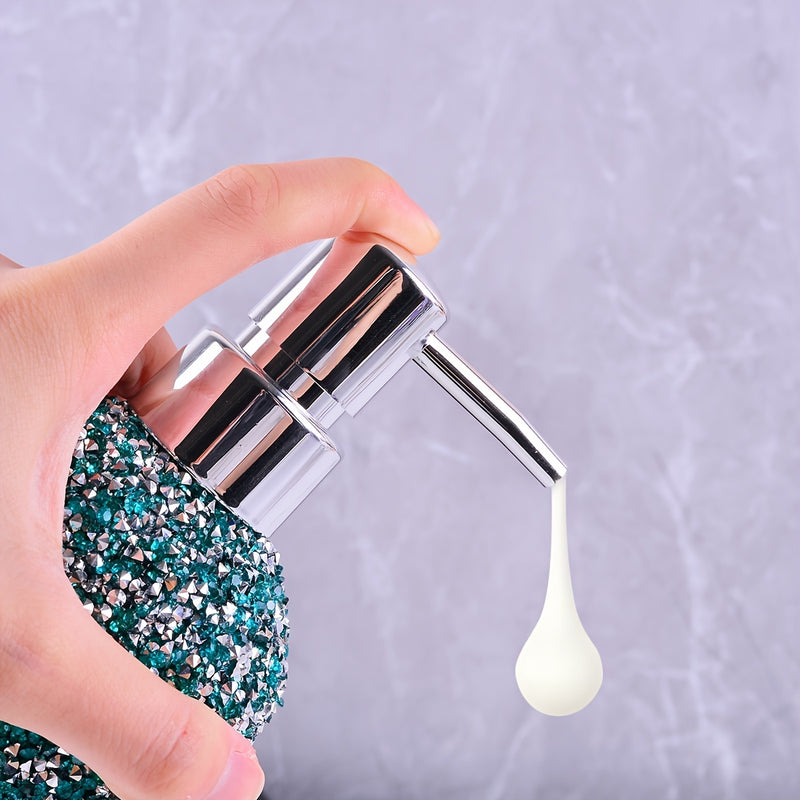 Dispensador de Jabón de 500ml con Incrustaciones de Diamantes - Tipo de Presión, Botella Recargable para Champú, Gel de Ducha y Loción - Accesorio Elegante para el Baño