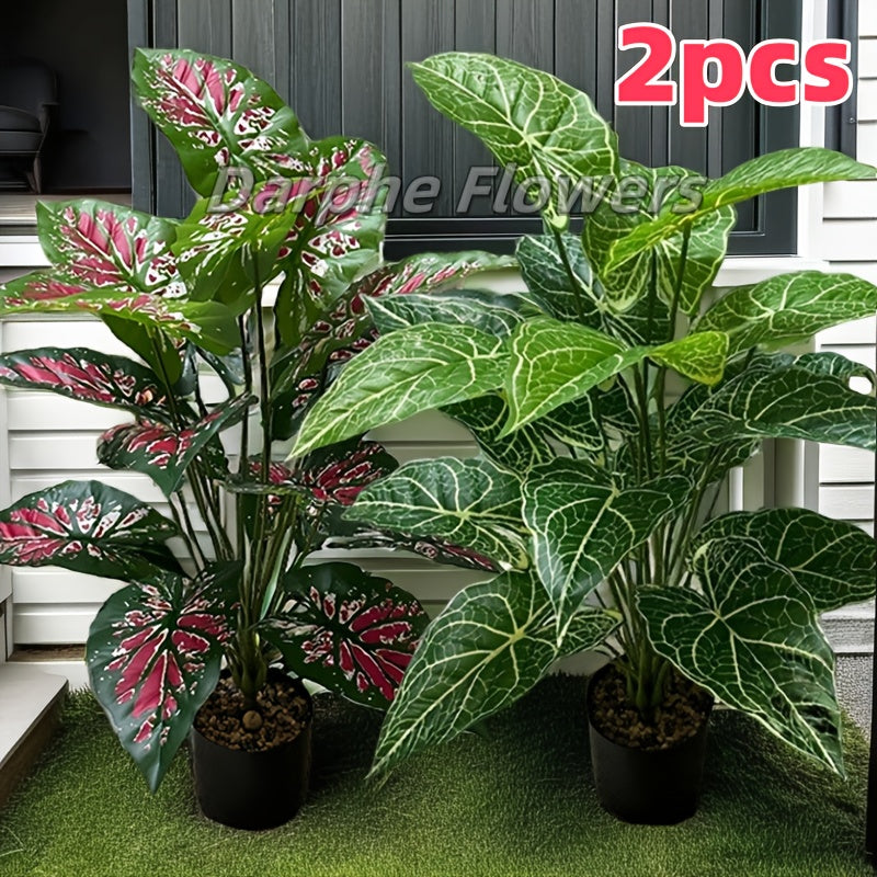 Juego de 2 plantas artificiales grandes para exterior, plantas plásticas tropicales, verdes todo el año, ideales para decoración exterior, bodas, jardines, patios, aniversarios y decoración festiva (San Patricio, San Valentín) - sin maceta, sin mantenimi