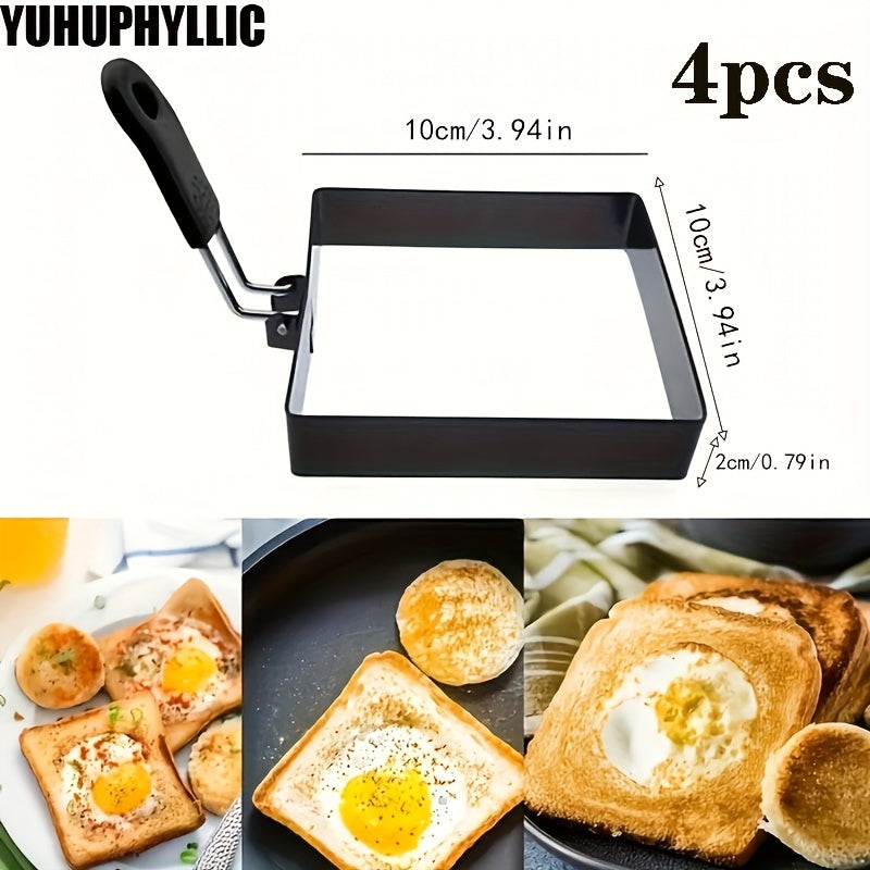 Juego de 4 moldes para tortilla de acero inoxidable, moldes cuadrados para omletes, antiadherentes, aptos para panqueques y sándwiches, máquina para hacer sándwiches de desayuno, utensilios de cocina con carga inalámbrica, herramientas para restaurante