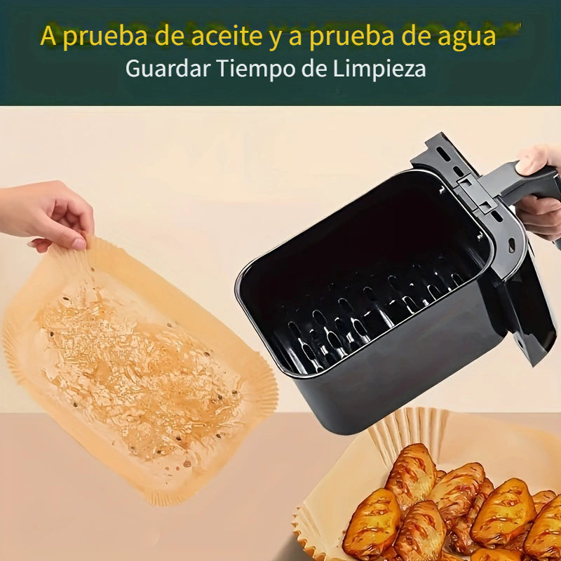 50 unidades/100 unidades de papel desechable para freidoras de aire - Super no adherente, a prueba de aceite y resistente al agua, diseño rectangular para una fácil liberación de alimentos - Perfecto para freidoras de aire Ninja Dual, accesorios para coc