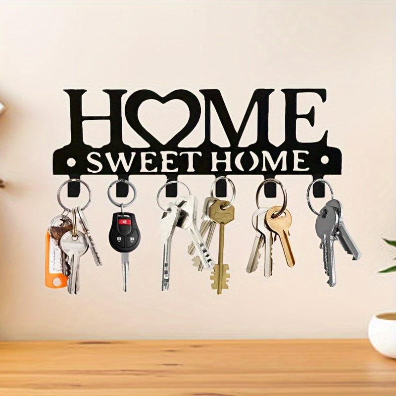 1pc Soporte de llaves de metal, decoración de pared "Hogar dulce hogar", perchero para abrigo, sombrero, toalla, cocina, baño, puerta, paraguas, impermeable, bolso, fácil instalación, montaje en pared, no necesita energía, decoración festiva para exterio