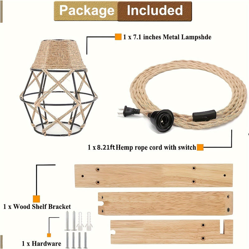 Lámpara de pared rústica de madera con interruptor, base E26, 60W, montaje semiempotrado, bombilla no incluida, estilo de granja