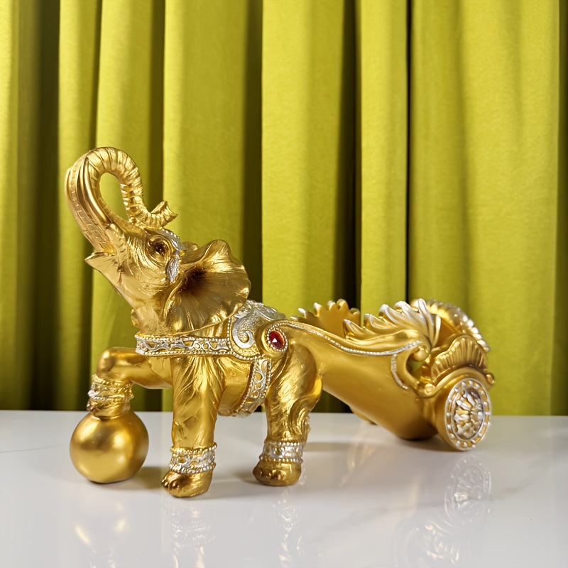 Rack de Vino de Elefante Pintado a Mano con Resina y Detalles en Cristal - Decoración de Lujo Dorada y Roja para Sala de Estar, Mesa de Comedor, Bar - Regalo Único de Inauguración de Casa, Decoración de Elefantes