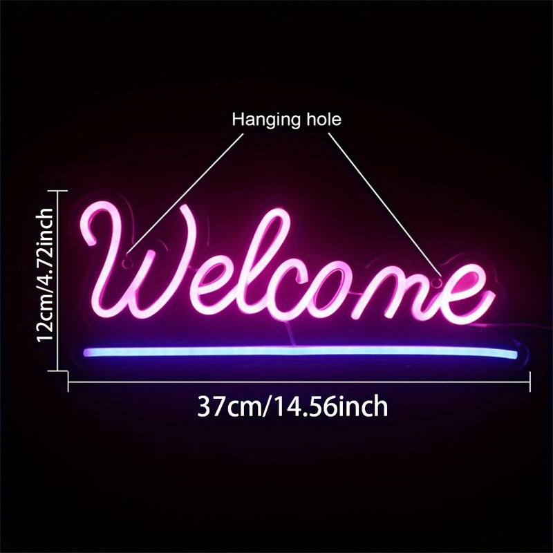 Señal de Bienvenida de Neón LED con Alimentación USB CTTNLS - Decoración de Pared Rosa Vibrante para Hogar, Negocio, Fiesta, Bar o Restaurante con Pegatinas Nano Doble Cara y Enchufe 5VUSB, Ambiente de Restaurante | Señal de Neón Moderna | Luz con Alimen