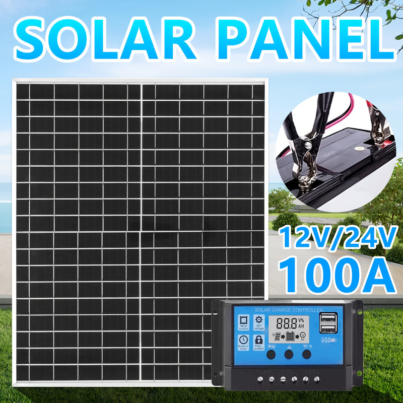 Panel Solar Portátil con Controlador de 100A, Accesorios para RV, Banco de Energía Cargador Solar para Camping, Barcos y Más