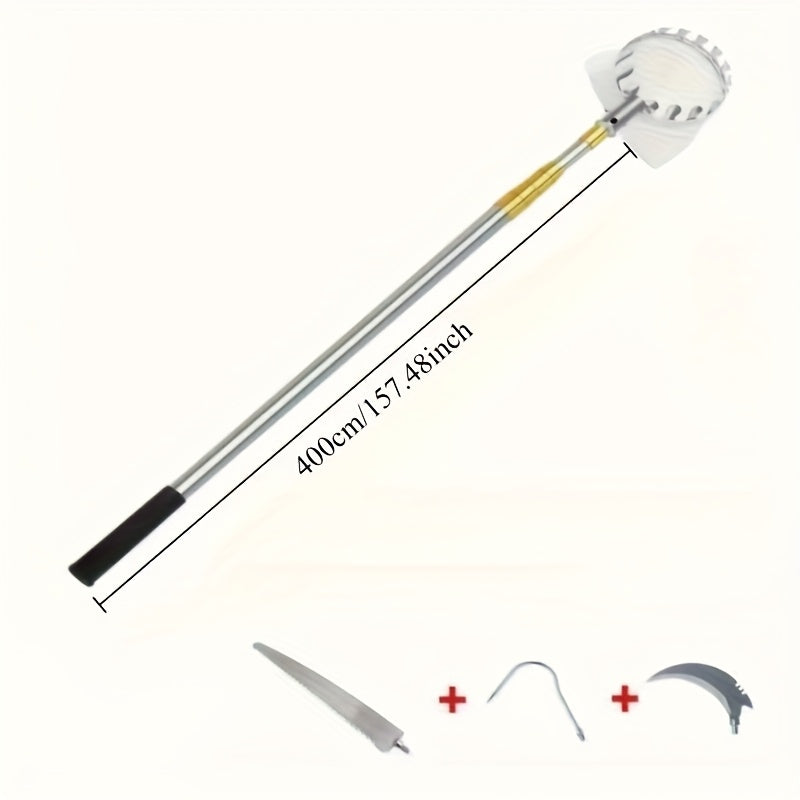 Pulidor de frutas ajustable de alta altitud, herramienta de recolección de frutas de alta altitud con varilla telescópica de acero inoxidable extendida + bolsa de recolección duradera + tijeras de poda + gancho + sierra, combo de recolección y poda multi
