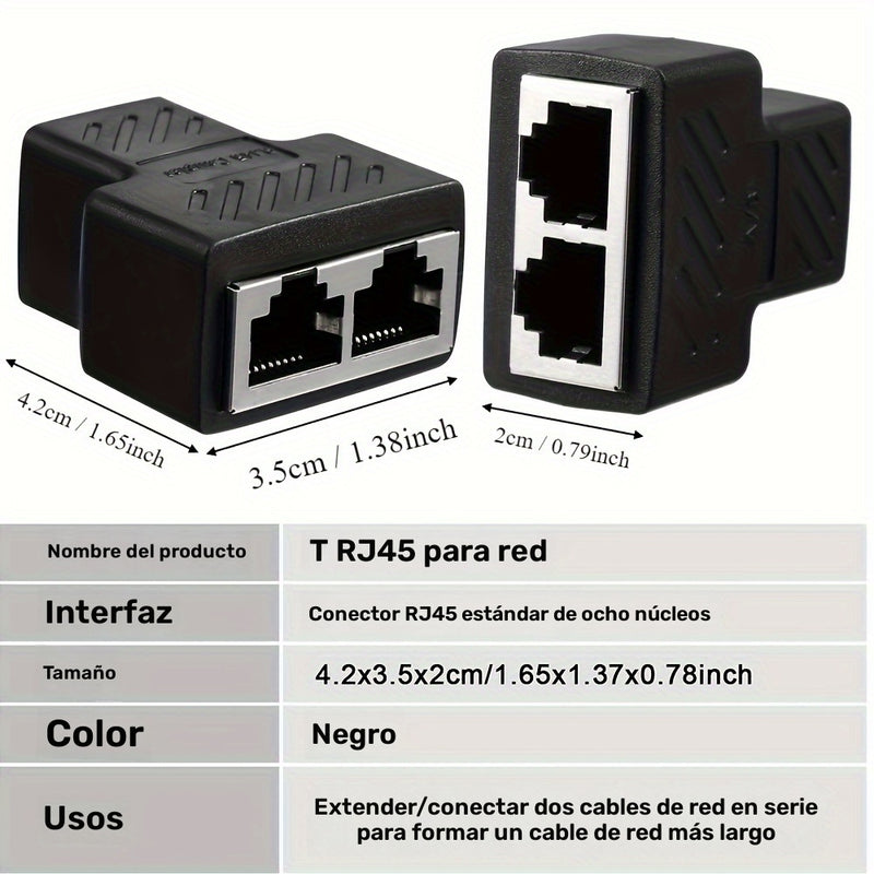 Conector divisor RJ45 de 1 pieza, adaptador extensor Ethernet 1 a 2 hembra a 2 hembra RJ45 para cable de red Ethernet