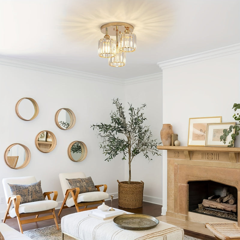 1 pza. Moderno candelabro de cristal de 3 luces con pantalla de cristal, base E27, 110V-240V, montaje semi empotrado, luz colgante ajustable para sala de estar, dormitorio, cocina, pasillo, baño, accesorio de iluminación.