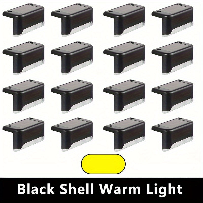Conjunto de 16 Luces Solares para Escalones con Detector de Luz, Iluminación Exterior para Escaleras y Terrazas, Perfecto para Jardín, Porche y Decoración de Bodas