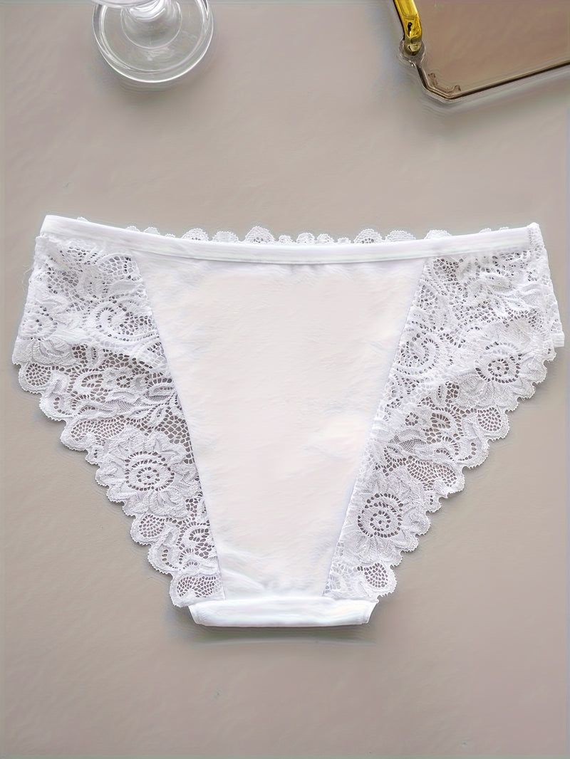 Conjunto de 5 Bragas de Encaje Floral, Bragas Triangulares Cómodas para Mujer con Ribete de Encaje