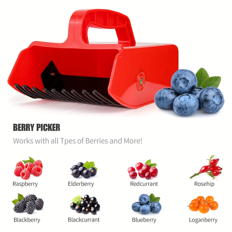 Recolector de arándanos metálico rojo - No necesita batería, perfecto para cosechar arándanos, moras, fresas, saúcos, grosellas, escaramujos y más, herramienta de cosecha de frutas | Mango ergonómico | Construcción duradera, herramienta de recolección de