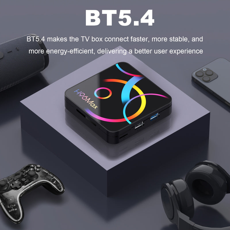 H96 MAX Android 14.0 Smart TV Box RK3518 4K@60fps WiFi 6 y BT 5.4 con voz HDR10, reproductor de medios con Chromecast, navegador, USB y Ethernet, enchufe de 110-220V, control remoto, dispositivo multimedia, dispositivo moderno, alta calidad de pantalla.