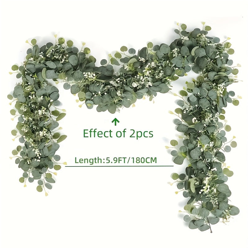 12 piezas de 182.88 cm Guirnalda Artificial de Eucalipto y Sauce con Flores Blancas - Hojas Verdes Elegantes, Ideal para Bodas, Compromisos, Decoración del Hogar y Eventos, Estilo Clásico Todo el Año, Temática Nupcial, Material Plástico, Enredaderas Natu