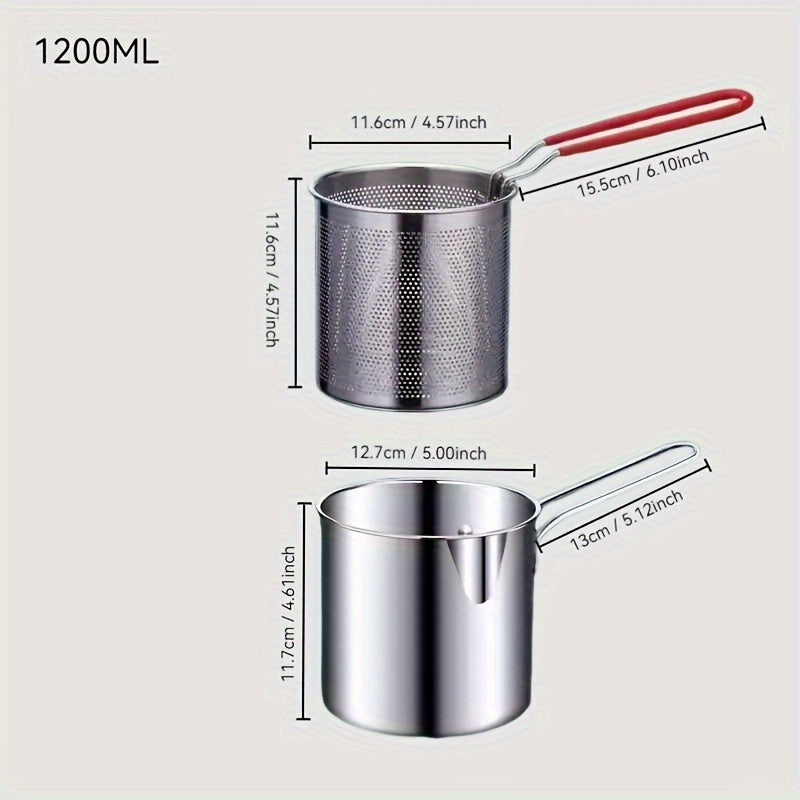 Freidora de Acero Inoxidable con Rejilla Filtro - Diseño Compacto, Duradero y Fácil de Limpiar, Cesta Pequeña en Acero Inoxidable, Accesorio para Filetear Pescado al Estilo Japonés, Ideal para Restaurantes, Cafeterías, Pollerías y Uso Doméstico
