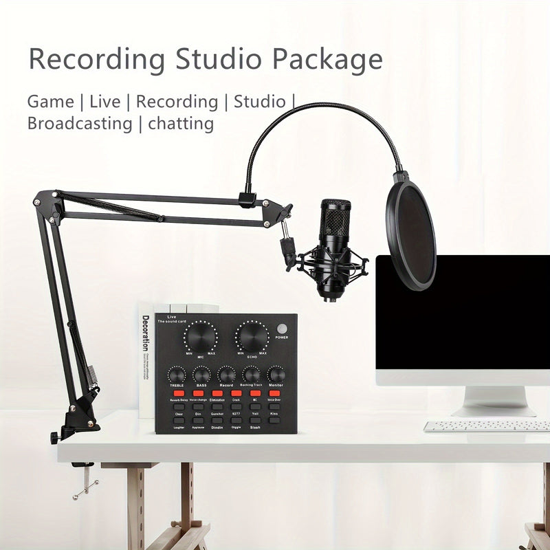 Kit de equipo para podcast, incluye micrófono BM800 y tarjeta de sonido V8, convertidor de voz, interfaz de audio, ideal para grabar, cantar, streaming y videojuegos