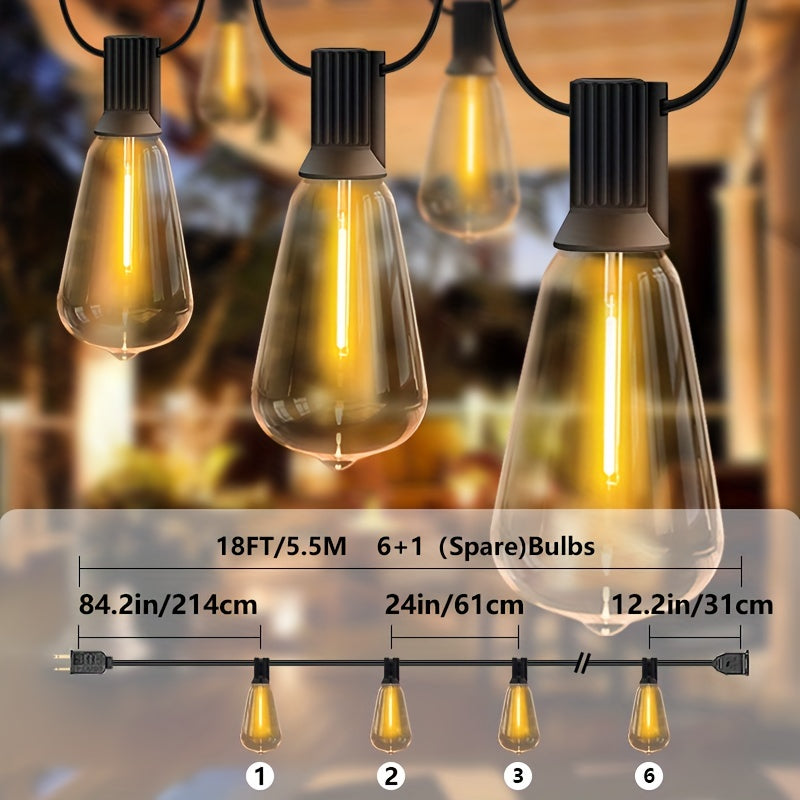 Luces de Cadena LED para Exteriores ST38 de 32.31 metros/26.21 metros/17.07 metros/12.8 metros/9.14 metros/5.49 metros - Bombillas Blancas Cálidas, Diseño Elegante, Zócalo E12, Perfectas para Patio, Jardín, Boda y Decoración Navideña, Luces de Cadena par