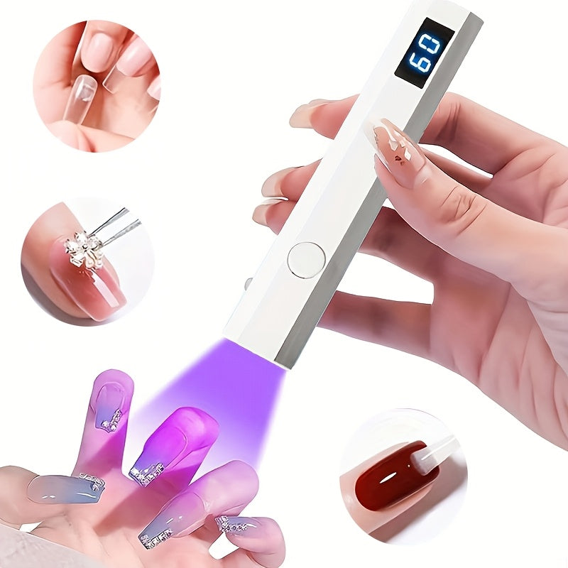 Lámpara de uñas portátil mini mano con pantalla digital - Gel rápido, inalámbrico, fácil de llevar, ideal para salones de casa y viajes, recargable por USB, sin aceite, lámpara sin perforación | Lámpara cilíndrica | Diseño compacto, lámpara de arte de uñ