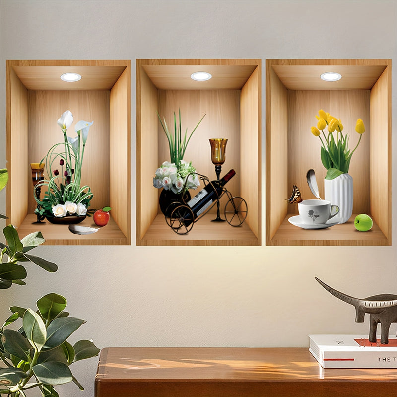 Adhesivo de Pared con Marco de Fotos de Flores y Plantas Verdes en 3D para Sala de Estar, Dormitorio, Estudio, Fondo de Pared del Hogar, Decoración de Entrada, Calcomanía de Pared Autoadhesiva de PVC