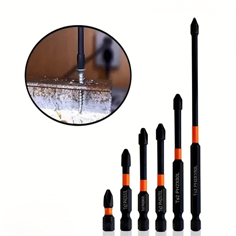 Juego de 6 piezas de cabezales magnéticos para destornillador de acero al tungsteno - mango de 1/4 pulgada, punta cruz y plana de 1 metro, rojo y , adecuados para destornilladores eléctricos y manuales