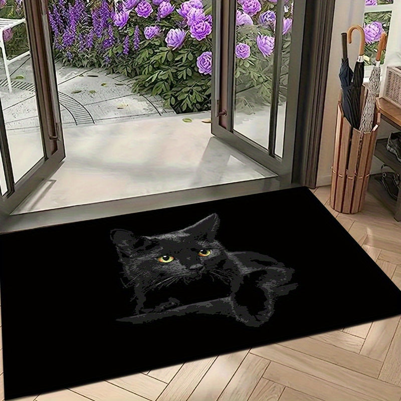 Tapete de 850g/m² con diseño de gato negro, antideslizante, lavable en máquina, espesado, adecuado para entrada/salida/cochera/baño/dormitorio/sala de estar, suave como una nube, estilo universal, adecuado para Navidad, Halloween, Pascua, Día del Padre,