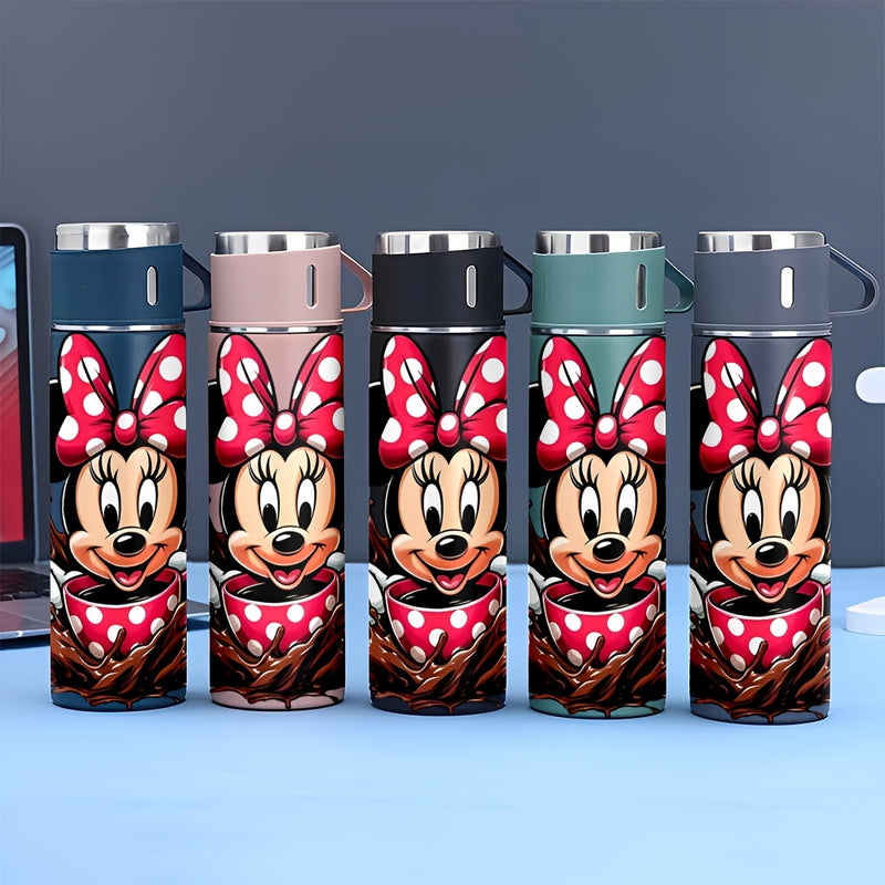 Juego de 1 taza térmica de acero inoxidable Disney Minnie Mouse de 17 oz, aislada al vacío, reutilizable, solo lavado a mano, multiusos, con taza, para adultos, café, bebidas calientes, bebidas frías, termo LHB03211