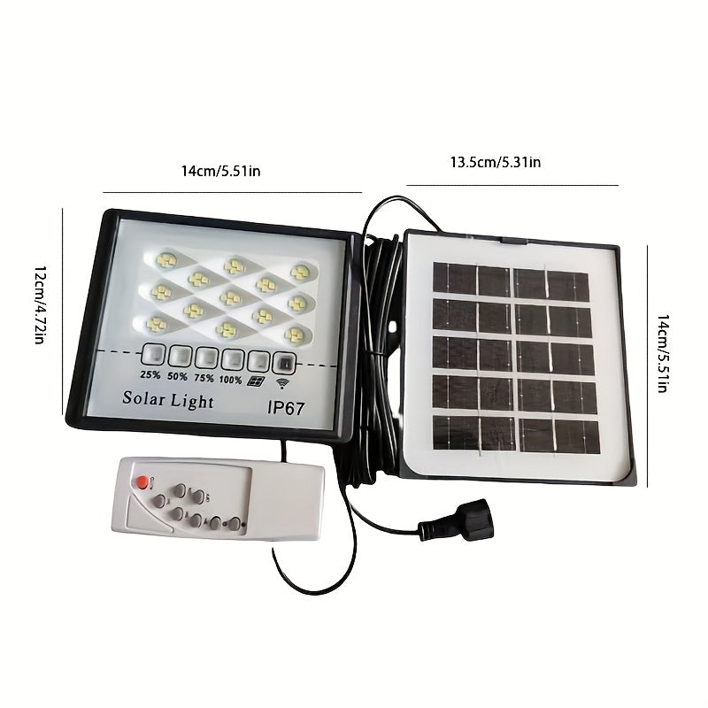 Lámpara LED solar, 1 unidad - Ultrabrillante, luz para interior/exterior con control remoto, pantalla de plástico y vidrio resistente, ideal para iluminación de hogar, patio o jardín, luces solares para exteriores, diseño moderno, acabado pulido