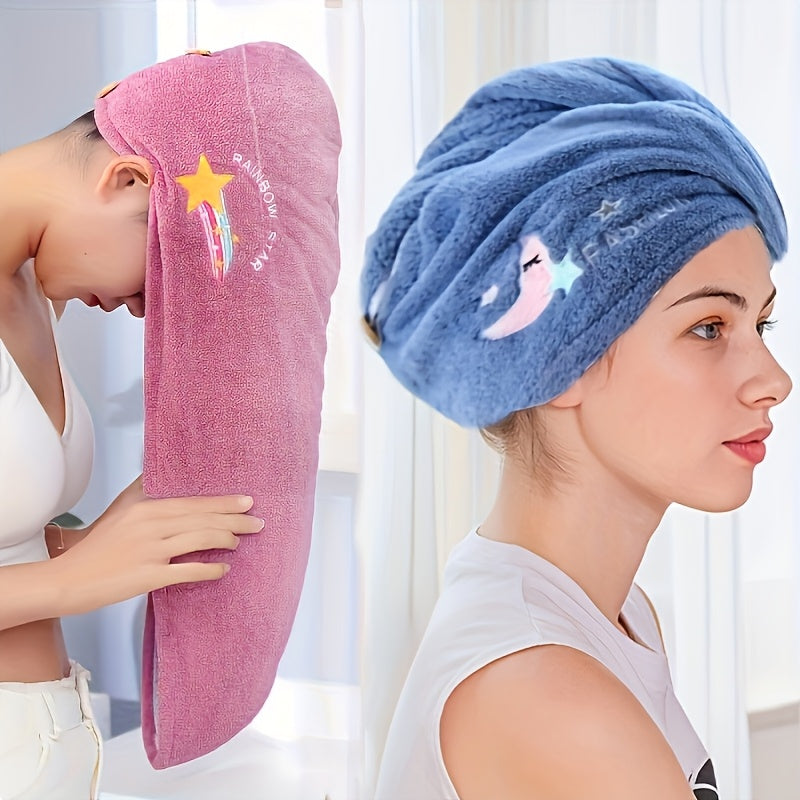 Toalla de Microfibra para el Cabello con Diseño de Dibujos Animados - Material Suave de Vellón Coral, Diseño Seguro de Asa Única, Gorro de Baño para Secar Cabello Mojado, Accesorio Ideal para Baños en Autocaravanas
