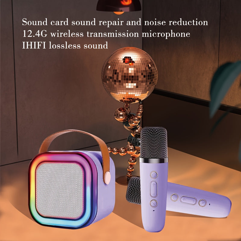 Altavoz portátil inalámbrico K12 con 2 micrófonos inalámbricos - Luces LED de colores, sonido de alta calidad para fiestas en casa, cumpleaños y karaoke - Regalo ideal para vacaciones y picnics al aire libre, entretenimiento al aire libre | Luces LED de