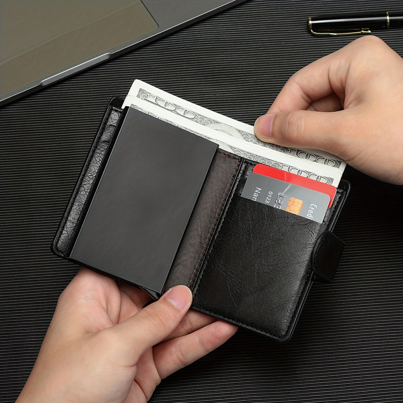 Cartera de Cuero PU Negra para Hombre CarrKen - Estilo Elegante de Negocios con Cierre Seguro a Presión, Gran Capacidad y Múltiples Ranuras para Tarjetas - Regalo Ideal para el Profesional Moderno