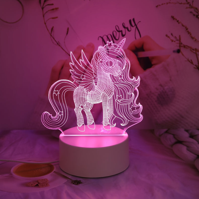 1 lámpara nocturna con forma de unicornio 3D, lámpara rosa con alimentación USB, botón de encendido visual, lámpara de mesa creativa para regalo, decoración para fiestas de Navidad, bodas, cumpleaños, luz de regalo exquisita