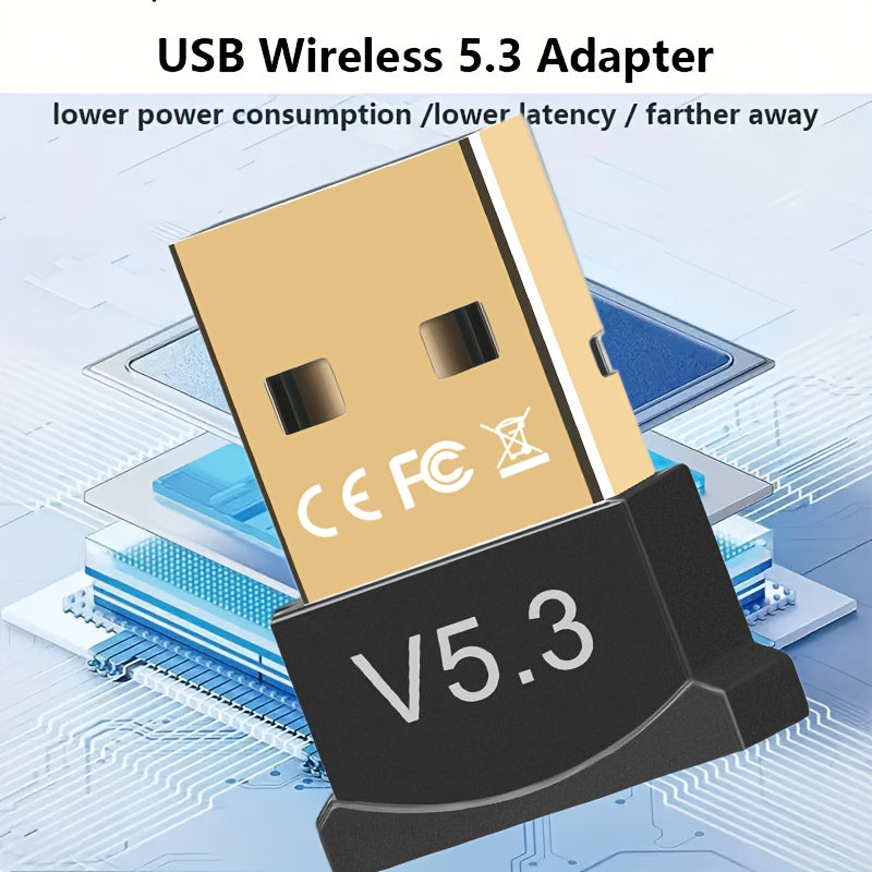 Adaptador sin varillas USB 5.3 para Windows 11/10 - Transferencia Rápida de Datos, Diseño de Doble Antena, Compatible con Descenso Automático para 5.0/4.2/4.1/4.0, Adaptador de Red Sin Fíos Plug & Play para PC, Computadoras Portátiles y de Escritorio, Co
