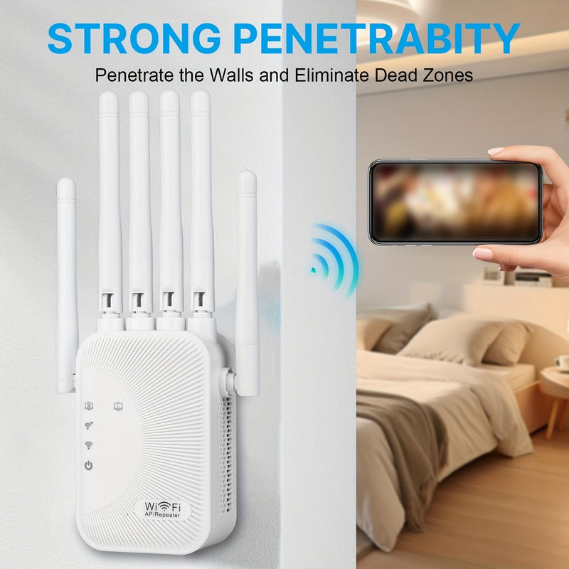 Amplificador de Señal Ourlife Estándar EE. UU. - Extensor WiFi 2.4GHz de 300Mbps, Banda Alta con Soporte de 6 Antenas Potente para Hogares, Centros Comerciales y Cafeterías