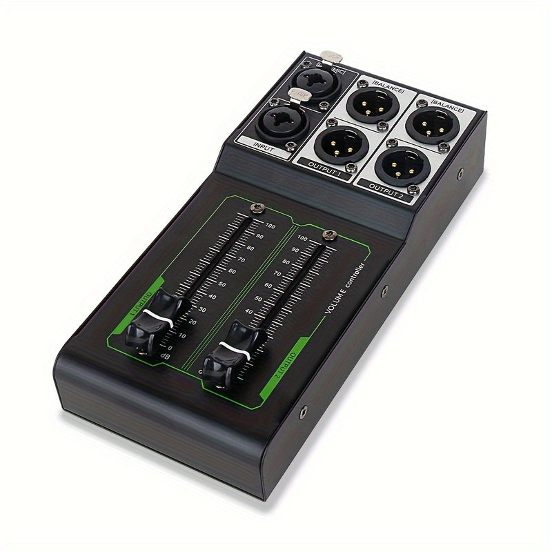 Controlador de Volumen Pasivo AROMA - Alta Fidelidad, Entrada/Salida Sin Ruido, Ajuste de Calidad de Sonido Sin Pérdidas, Metal Negro con Detalles Verdes, Compatible con PC, 36V y Menos, para una Experiencia de Audio Mejorada