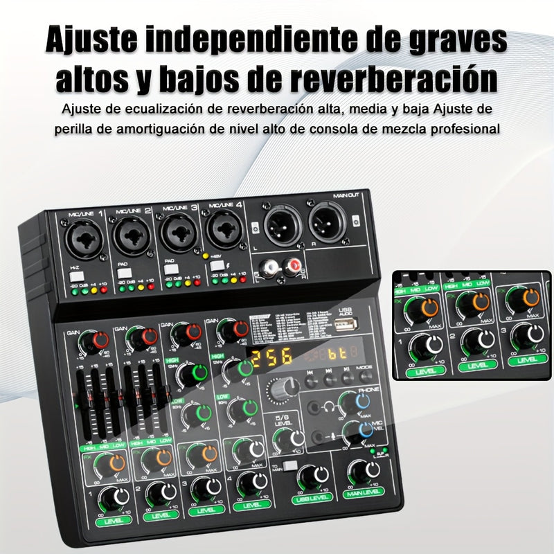 Tynan Mezclador de Audio USB de 6 canales con 256 efectos de reverberación RGB, fuente de alimentación elegante, transferencia de datos de alta velocidad - Lleva tu experiencia musical al siguiente nivel con este equipo de grado profesional, mezclador pa