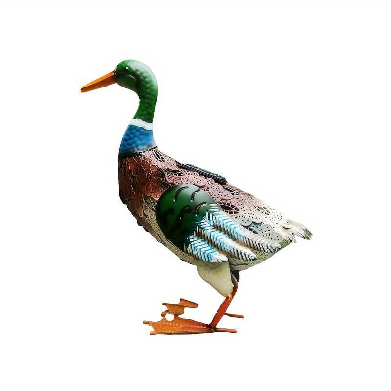Estatuilla de pato de metal con energía solar, señuelo de garza con pátina, decoración resistente a la oxidación para jardín, hogar, oficina y fiestas temáticas, esculturas de grulla, decoración de escenas y festivales