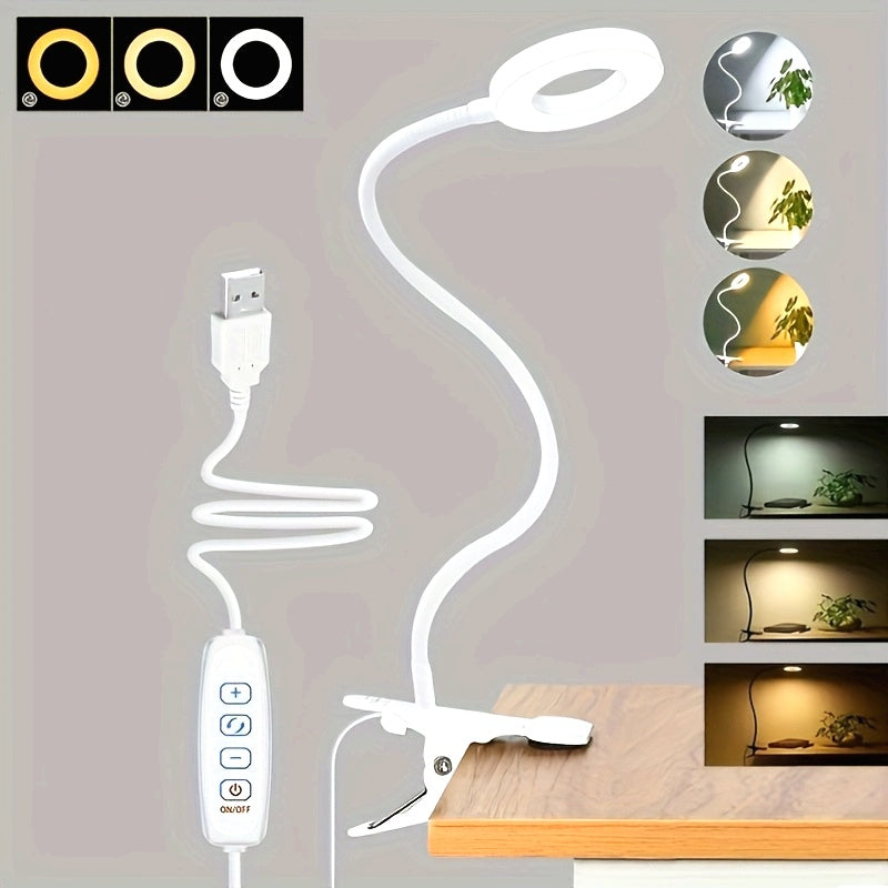 Linterna LED Recargable USB con Cuello Flexible 360°, Control de Atenuación Multinivel y Botón Ojo-Cuidado para Videoconferencias, Luz de Escritorio Ahorradora de Espacio para Lectura y Oficina, Luz de Cultivo para Plantas en Interiores