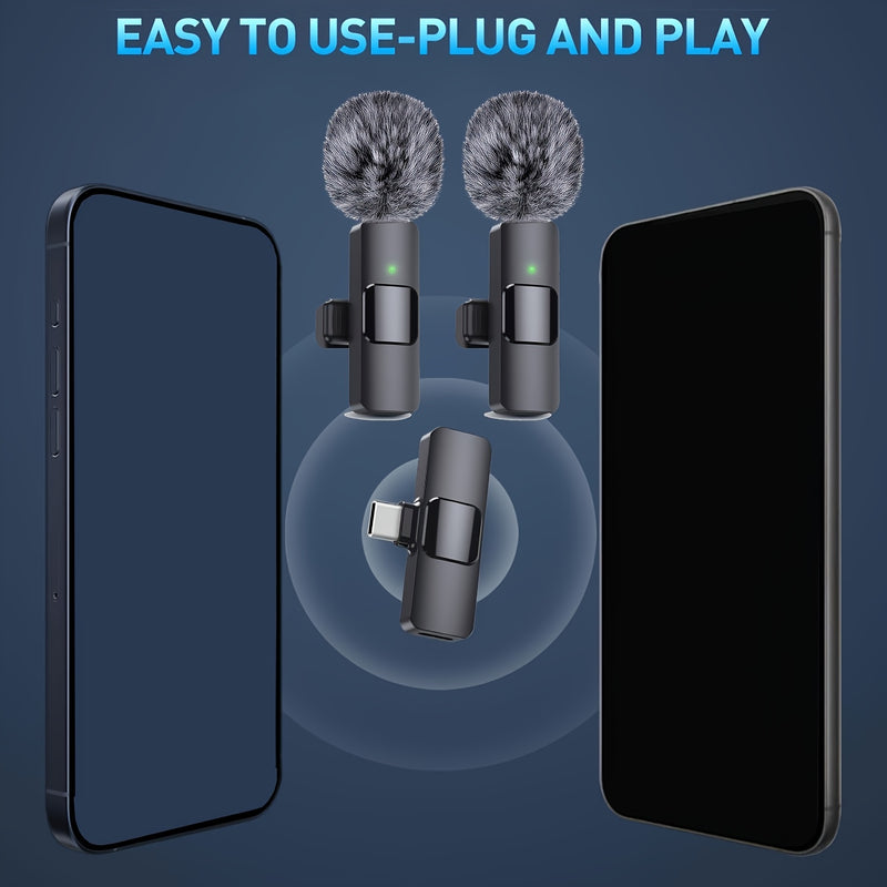 Sistema de micrófono lavalier clip-on inalámbrico, omnidireccional, con USB-C, grabación de un solo clic, carga USB, con batería de polímero de litio recargable, adecuado para transmisiones en vivo y conferencias de video.
