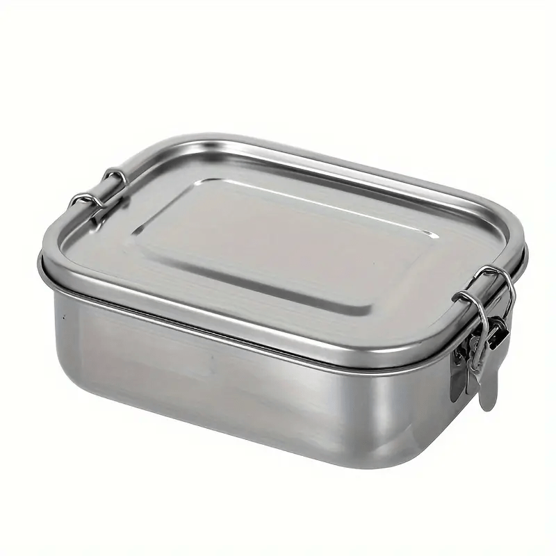Caja de almuerzo cuadrada de acero inoxidable 304, gran capacidad, capa única, con hebilla, compartimentada, caja de bento, estudiante, cuadrada, al aire libre, estilo americano, frescura Bo, regreso a la escuela
