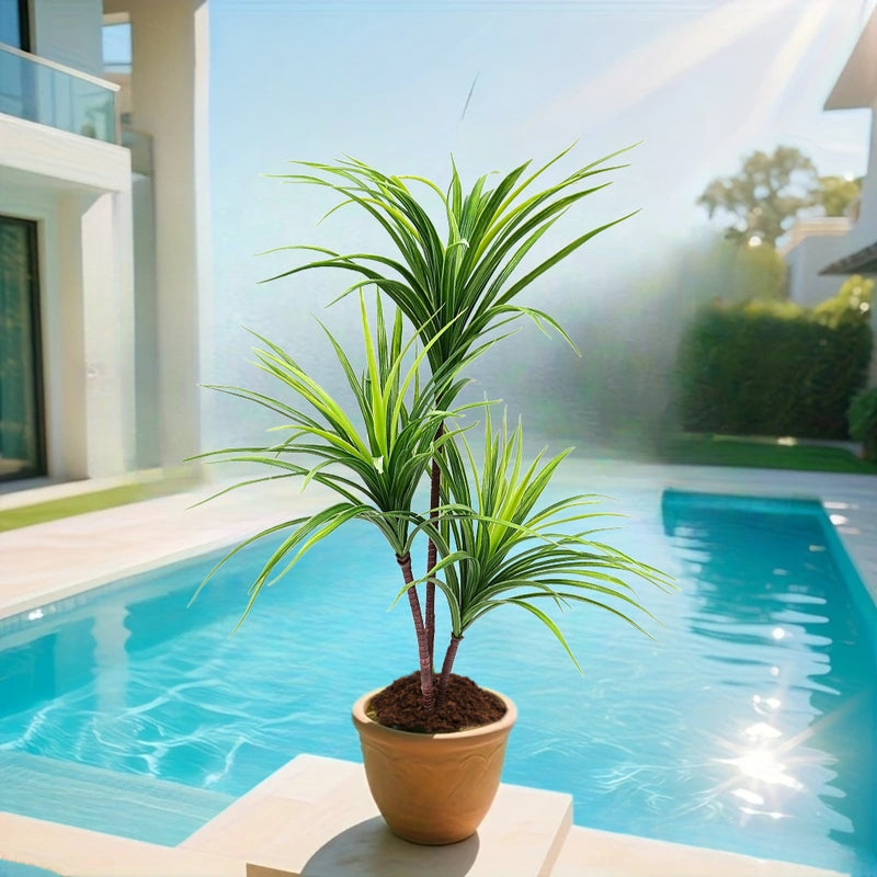 1pc 3-Cabezas Dracaena Planta Artificial - Plástico Resistente a los Rayos UV para Decoración de Interior/Exterior, Bodas, Jardín, Patio, Sesiones de Fotos - Sin Mantenimiento Regalo de Vacaciones para Acción de Gracias, Navidad, Día de la Madre, Día del