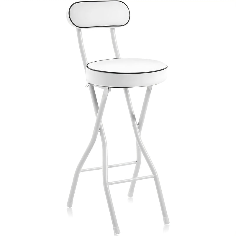 1pc Silla de bar plegable contemporánea, tapizada en cuero con relleno, estructura metálica, respaldo sólido, relleno de esponja, fácil de limpiar, diseño plegable para pisos duros, no requiere electricidad ni batería