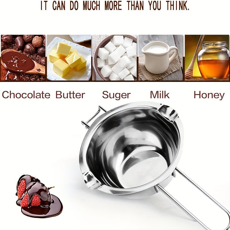1 Olla De Acero Inoxidable Para Derretir Chocolate, Tazón Para Derretir Mantequilla Y Queso, Mango Resistente Al Calor De Doble Boquilla, Olla Doble De Acero Inoxidable Para Derretir Chocolate, Dulces Y Velas, Calentada Con Agua Y Horneada Con Olla De Ce
